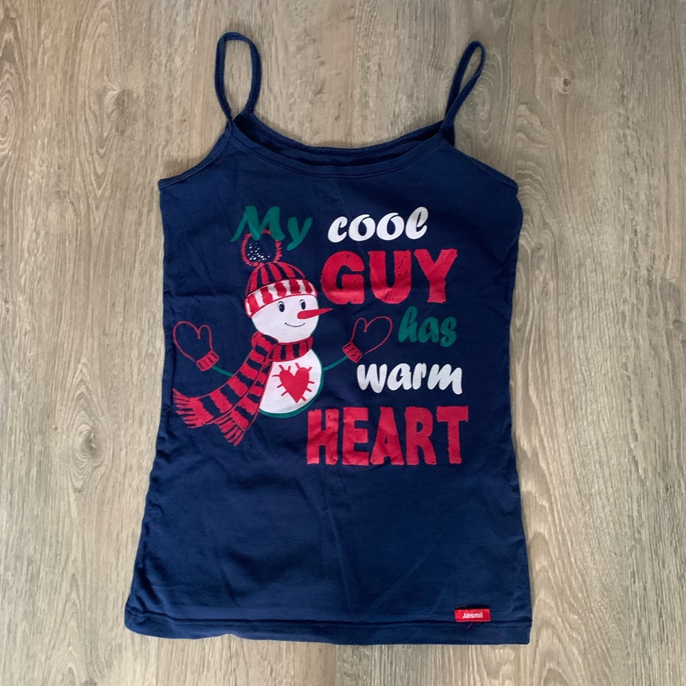 Navy Blue Kids Tank Top with Snowman Design